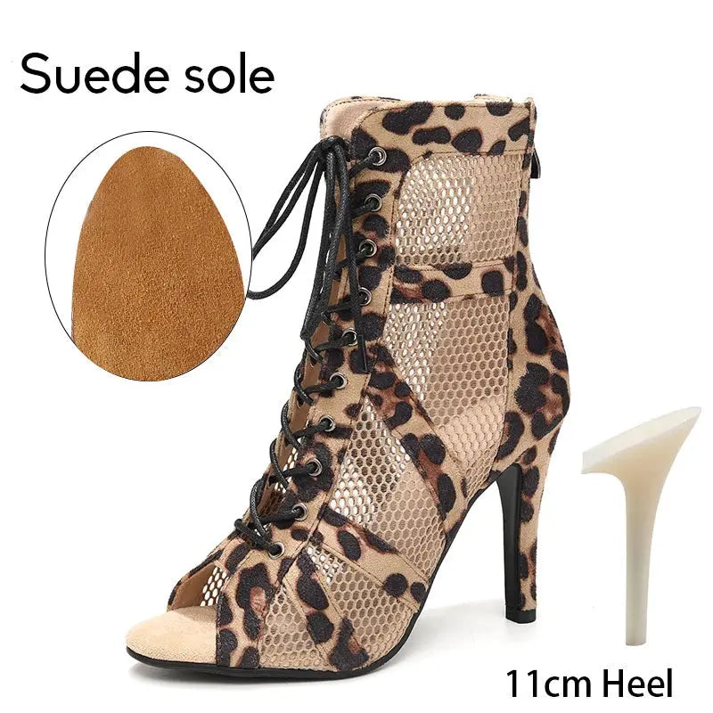 Women Latin Dance Shoes Black Boots High-Top High Heels Salsa Sandals Mesh Tango Boots Ladies Woman Party Ballroom Dance Shoes NovaCart