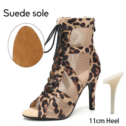 Women Latin Dance Shoes Black Boots High-Top High Heels Salsa Sandals Mesh Tango Boots Ladies Woman Party Ballroom Dance Shoes NovaCart