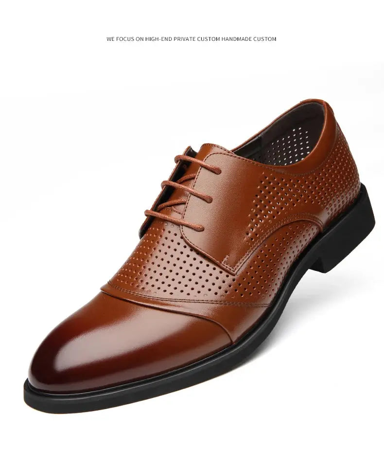 Flat / 6CM Genuine Leather Men Formal Elevator Shoes Wedding Business Height Increase Lift Shoes Invisible Summer Hollow Wedding NovaCart