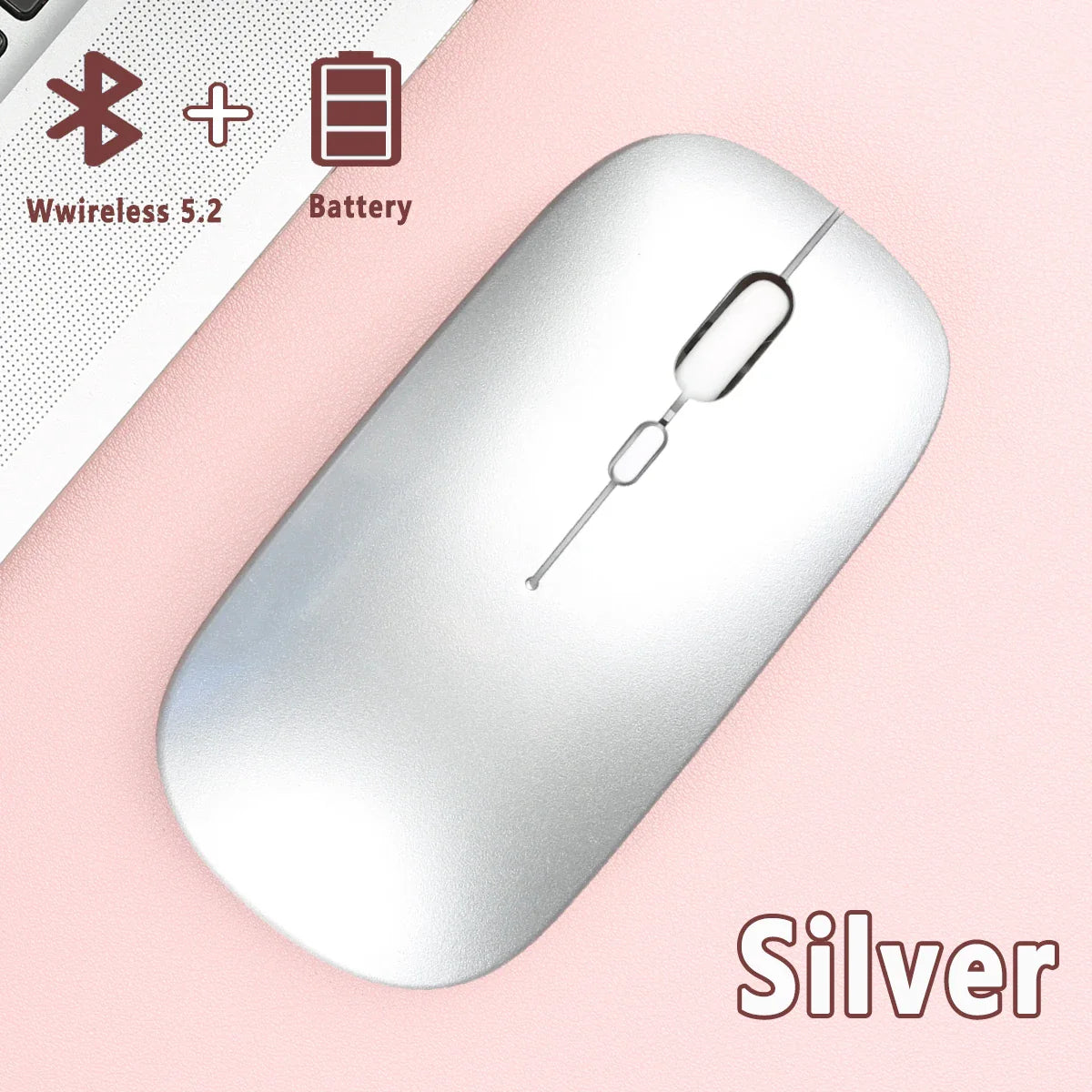 Bluetooth 5.0 Wireless Mouse Ultra Slim Portable Silent Ergonomic for Laptop Tablet PC MacBook Phone Adjustable DPI Ergonomic Pi-Mart
