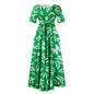 Printed Belted Dress Elegant  Knee-Length Round Neck Short Sleeve Dress