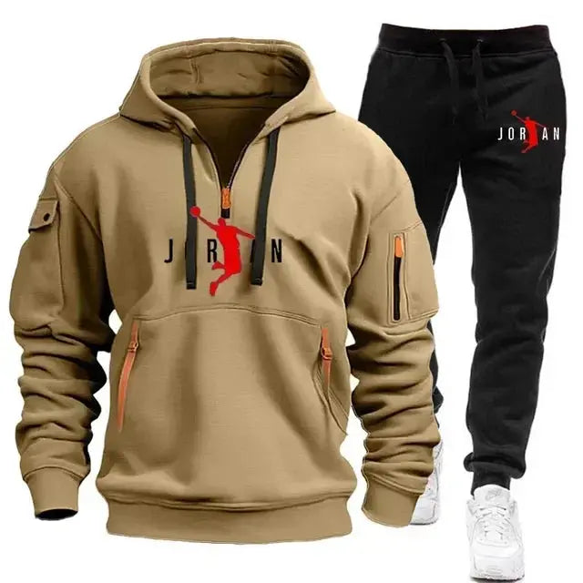 Men 2025 Autumn Winter Printed Blazer and Tracksuit Pants Set Casual Jogging Sportswear for Outdoor Activities and Street Fashio NovaCart