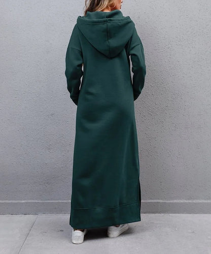 Hoodies Dress For Women Fashion 2025 Hem Lace-up Midi Robe Hooded Long Dress Autumn Winter Warm Casual Loose Sweatshirt Vestidos NovaCart