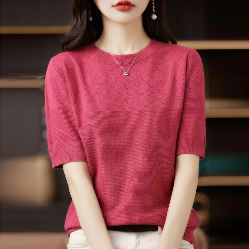 Summer Thin Knitted T Shirts for Women Casual Tees Ladies Fashion Blusas Harajuku T-Shirts Ropa Mujer Elegant Tops Woman Clothes NovaCart