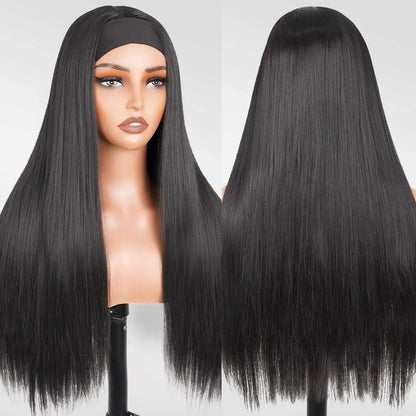 Headband Wig Human Hair Straight Headband Wigs Glueless None Lace Front Wig Brazilian Virgin Machine Made Wigs Headband Half Wig NovaCart