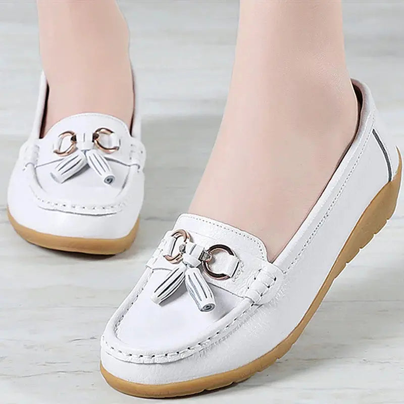 Women's Loafers White Shoes For Woman Genuine Leather Flats And Loafers Slip On Comfortable Woman Shoes Leather Women Moccasins NovaCart