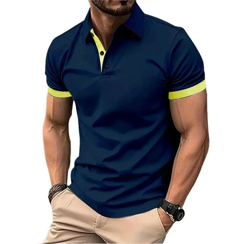 Men's Polo Shirt Short Sleeve Casual Slim Fit Color Blocking T-shirts England Style Streetwear Polos for Men's Fashion NovaCart