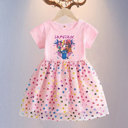 Kids Clothes Summer Short sleeves Kpop Demon Hunters Girls Dress Fashion Children Princess Dresses Baby Girl Cute Birthday Party NovaCart