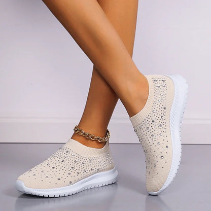 2024 New Crystal Breathable Mesh Sneaker Shoes for Women Comfortable Soft Bottom Flats Plus Size 43 Non Slip Casual Shoes Woman NovaCart