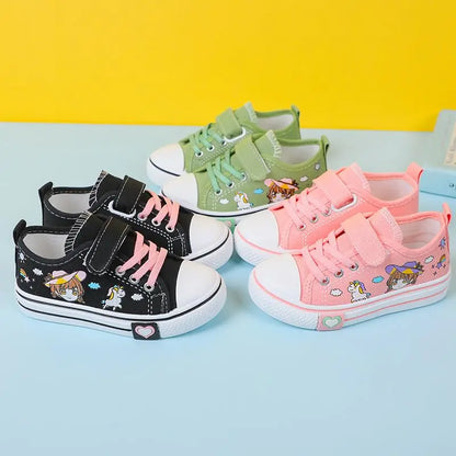 Children's  New Spring Canvas Shoes Cartoon Graffiti Children's Casual Shoes for Girls Comfort Fashion Kids Flat Tennis Sneakers NovaCart