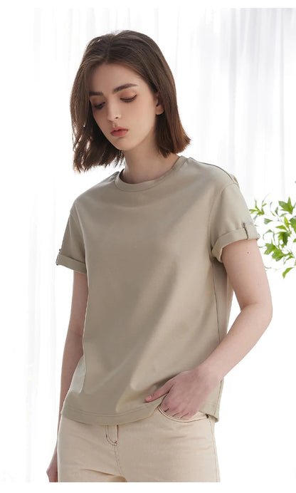 K2123L Summer Short Sleeved Clothes Premium Luxury Women's Clothing Combed Cotton Tshirts pima cotton Tee Shirt NovaCart