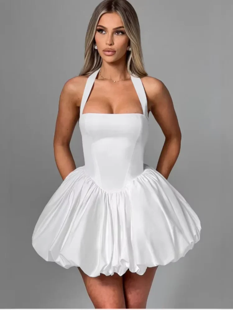 Women’s Pink Corset Puffball-Hem Mini Dress FitiqueFit