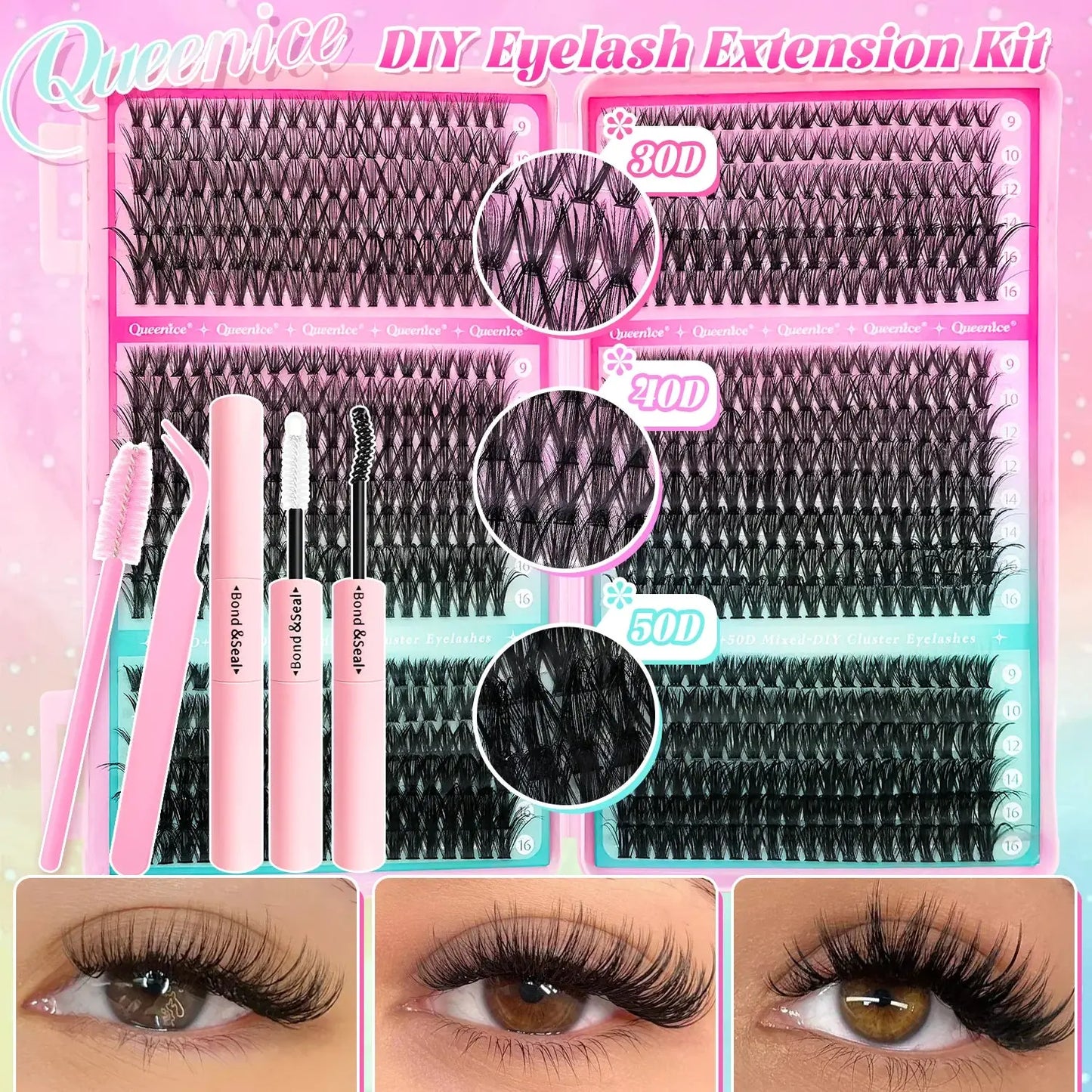 DIY Lash Extension Kit Clusters Individual Eyelashes Kit 9-16mm with Bond and Seal Wispy Natural Mange Lashes NovaCart