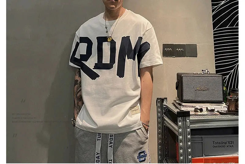 2023 Summer Casual All-match Trend Korean Fashion Short Sleeve Round Neck Solid Color Letter Printed Loose Fashion Youth T-shirt NovaCart