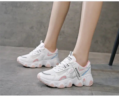 CINESSD 2023 Trendy Mesh Platform Sneakers Leather Shoes Breathable Casual Sports Shoes Women Flats NovaCart