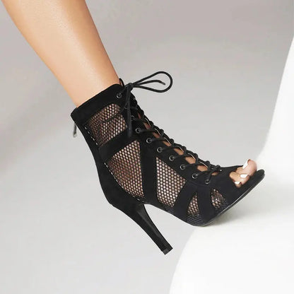 Women Latin Dance Shoes Black Boots High-Top High Heels Salsa Sandals Mesh Tango Boots Ladies Woman Party Ballroom Dance Shoes NovaCart