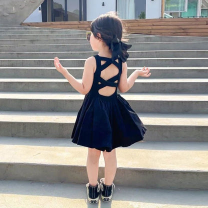 2024 Summer Girls Elegant Goth Dresss Black Sleeveless Tutu Dress Backless Off Shoulder Party Kid Dresses 2 4 5 6 7 8 Years Old NovaCart