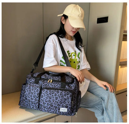 Classic Leopard Print Large Capacity Leisure Luggage Bag with Multiple Pockets and Shoe Compartment Sports Fitness Travel Bag NovaCart