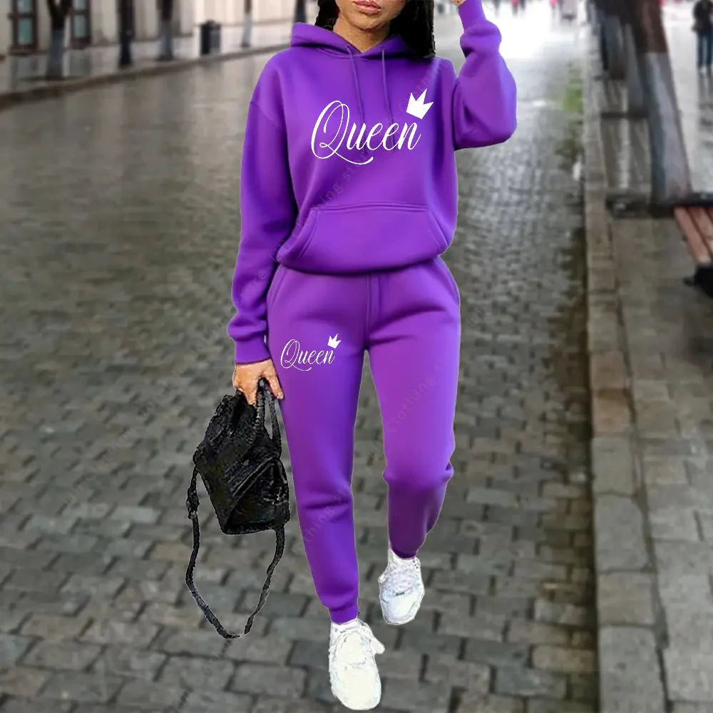 Women’s “Queen” Graphic 2-Piece Hoodie & Pants Tracksuit Set FitiqueFit