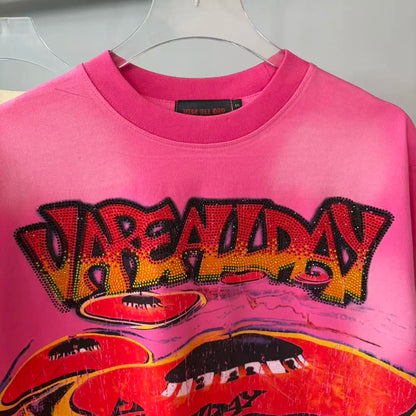 2026 New Fashion Streetwear Shinning Diamond Baggy Tshirts for Men and Women Short Sleeve Rhinestone Cotton Top Tees Oversized NovaCart