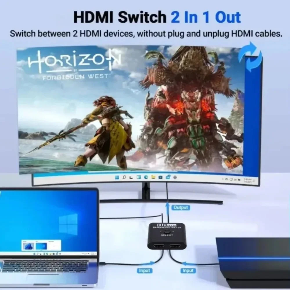 2 Ports Bi-Direction HDMI-compatible Video Switcher High Speed 4K 60Hz HDMI Splitter 2 in 1 out HDMI Switch 1x2/2x1 HUB Adapter Pi-Mart