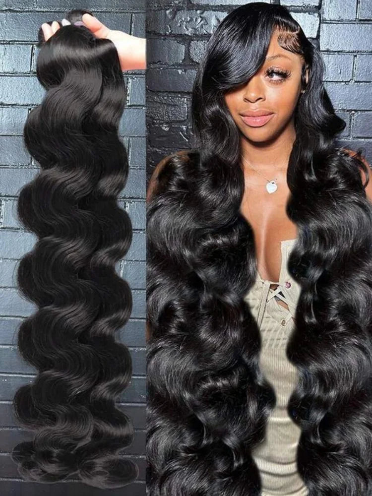 42 Inch Body Wave Bundles Human Hair Natural Black Brazilian Virgin Hair Weave 12A 100% Unprocessed Real Human Hair Extensisons NovaCart