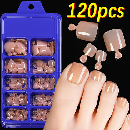 120Pcs 9-Colors French Fake Toenails Summer Short Sqaure Press On Toe Nails Tips Glossy Nude/Pink/Brown Full Cover False Toenail NovaCart