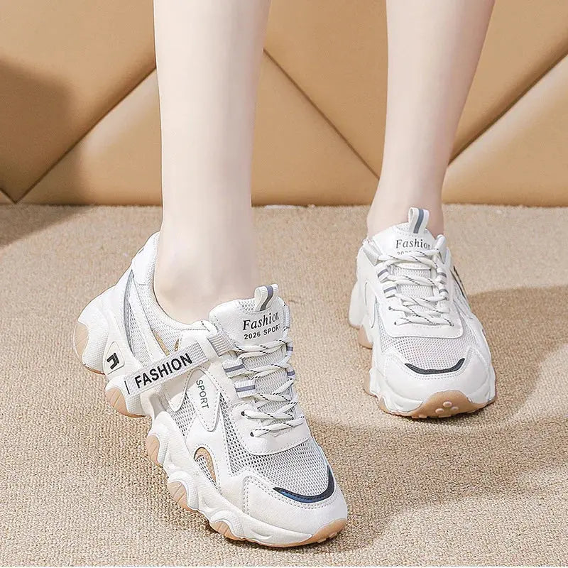 CINESSD 2023 Trendy Mesh Platform Sneakers Leather Shoes Breathable Casual Sports Shoes Women Flats NovaCart