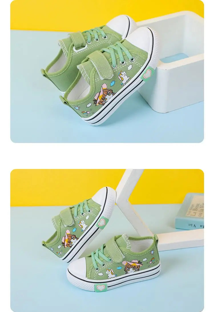 Children's  New Spring Canvas Shoes Cartoon Graffiti Children's Casual Shoes for Girls Comfort Fashion Kids Flat Tennis Sneakers NovaCart