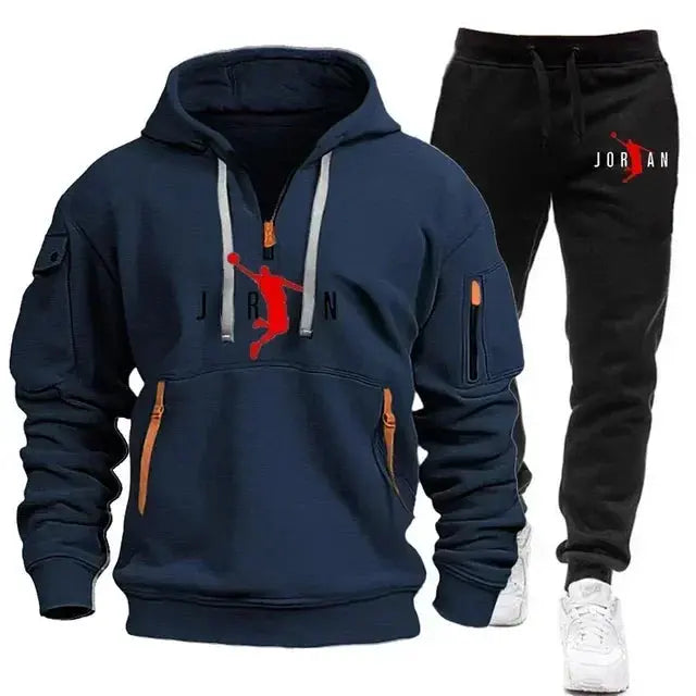 Men 2025 Autumn Winter Printed Blazer and Tracksuit Pants Set Casual Jogging Sportswear for Outdoor Activities and Street Fashio NovaCart