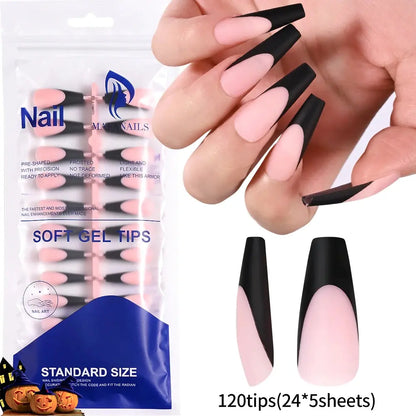 120Pcs Medium Long Square Acrylic French Fake Nails Full Cover Wearable French Press on Nails for Women Mixed Size False Nails NovaCart