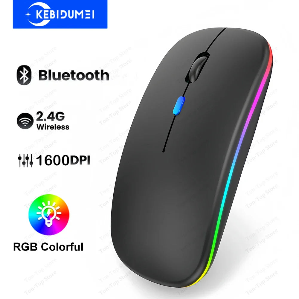Dual Mode 2.4G Wireless Mouse Bluetooth Mouse RGB Backlit Gaming Mouse Rechargeable Mouse Ergonomic Mice for PC Laptop Tablet Pi-Mart
