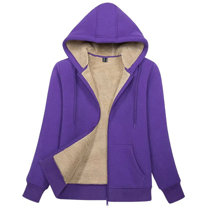 Sherpa-Lined Fleece Zip-Up Hoodie Jacket Women FitiqueFit