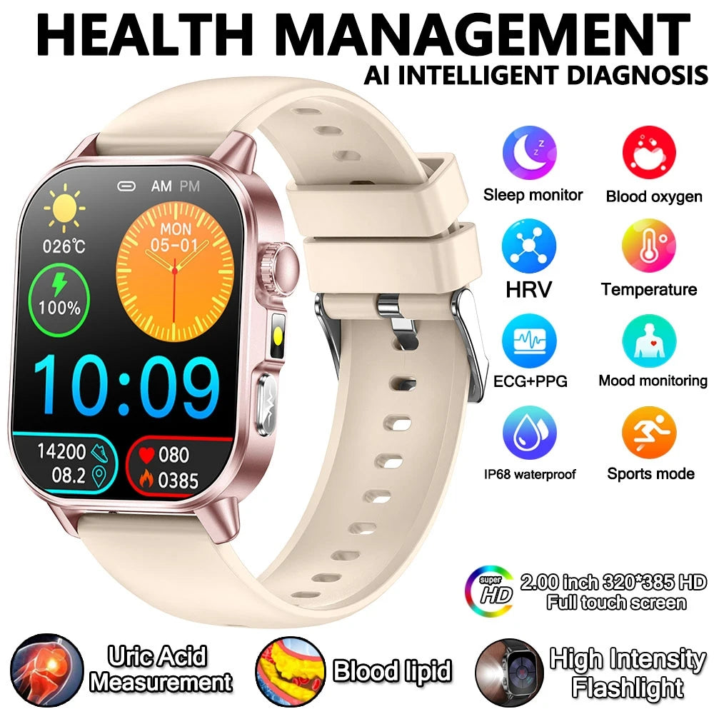 2026 New Model Uric Acid & Lipid Health Analysis Smart Watch Men ECG+PPG Bluetooth Call 2.01-inch Flashlight Smartwatch Women NovaCart