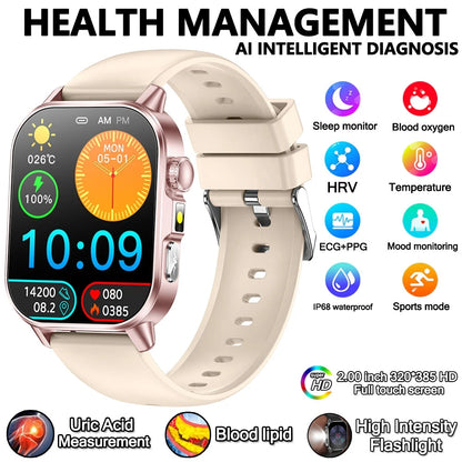 2026 New Model Uric Acid & Lipid Health Analysis Smart Watch Men ECG+PPG Bluetooth Call 2.01-inch Flashlight Smartwatch Women NovaCart