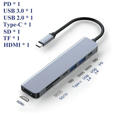 KEBIDUMEI 5 in 1 USB C Docking Station Type-C To HDMI-Compatibility HUB Multi port Splitter PD Charging USB Adapter For Laptop Pi-Mart