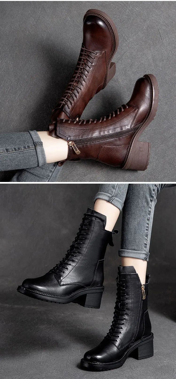 Birkuir Winter Plush Warm Boots Genuine Leather Women Snow Boots 6cm Thick Heel Shoes Handmade Side Zip Leisure Platform Boots NovaCart