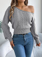 Casual Elegant Slash Neck Off shoulder Long Sleeved Knitted Pullover Sweater