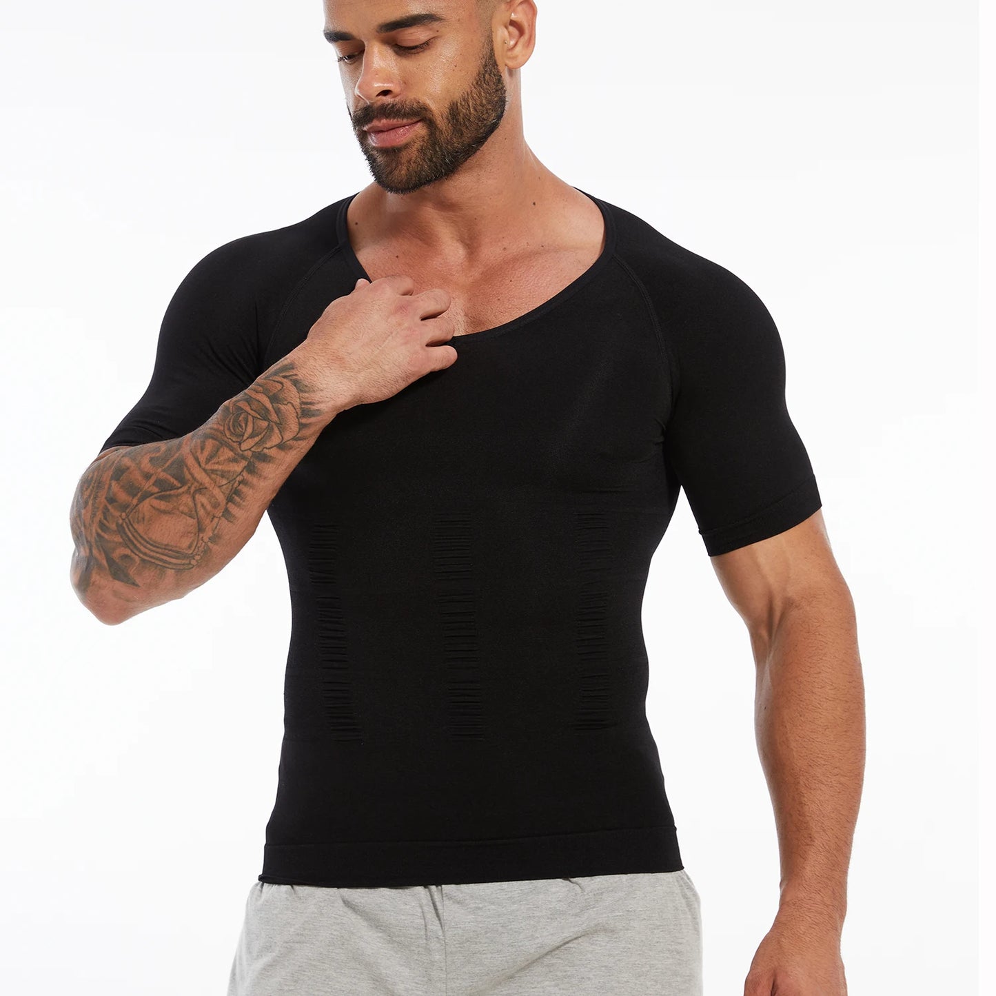 Men's Short Sleeve Compression T-Shirt V-neck Shapewear Tummy Control Flat Belly Tank Top Fitness Workout Slimming Body Shaper NovaCart