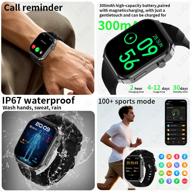 LIGE New Blood Lipid Uric Acid Analysis Health Smart Watch For Men Women Blood Pressure Blood Oxygen Clock Call Smart Watch 2026 NovaCart