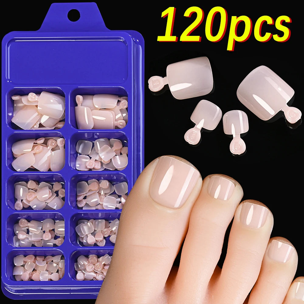 120Pcs 9-Colors French Fake Toenails Summer Short Sqaure Press On Toe Nails Tips Glossy Nude/Pink/Brown Full Cover False Toenail NovaCart