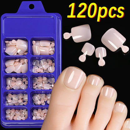 120Pcs 9-Colors French Fake Toenails Summer Short Sqaure Press On Toe Nails Tips Glossy Nude/Pink/Brown Full Cover False Toenail NovaCart