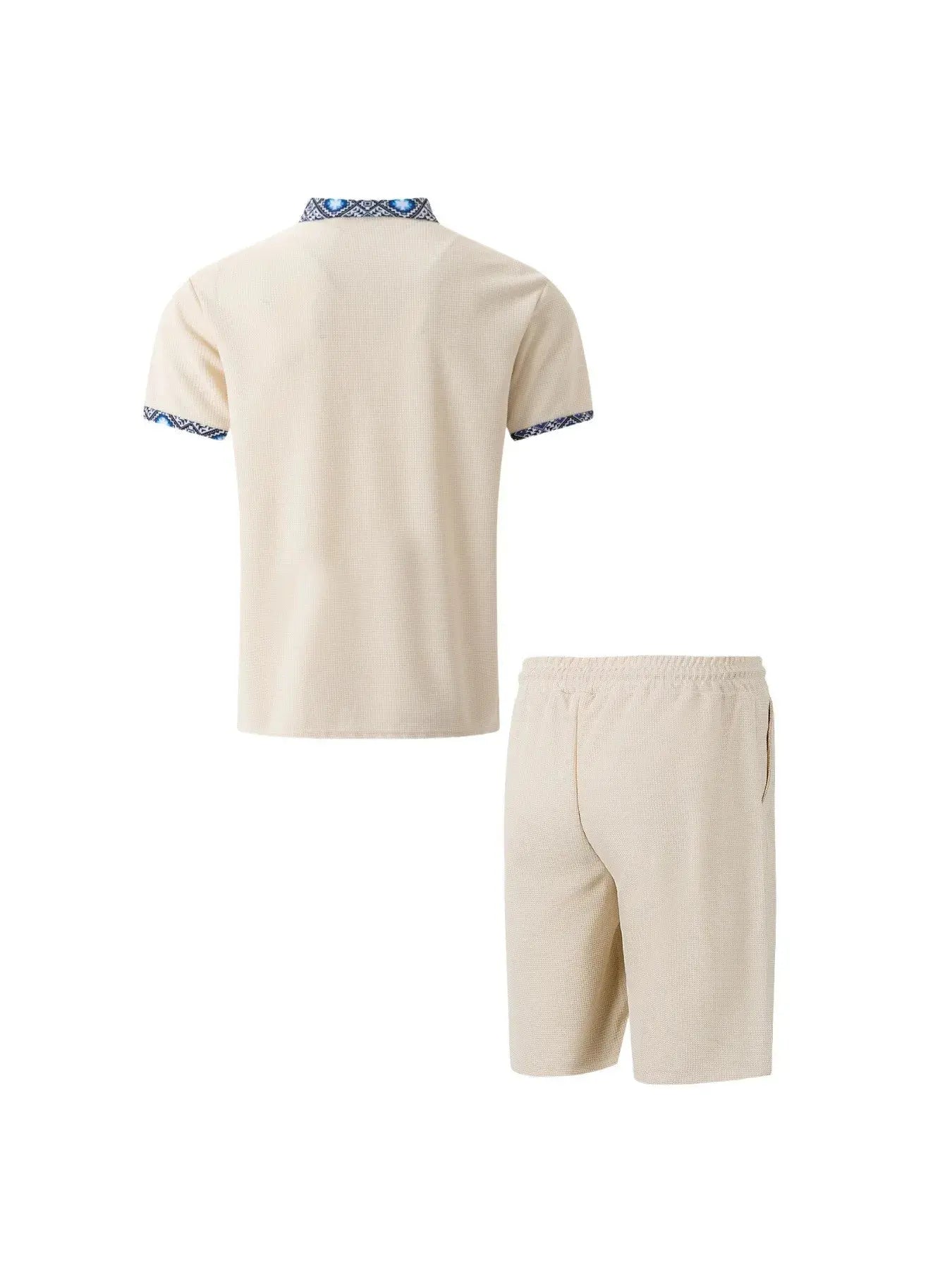 2025 Men Europe and the United States new summer Waffle solid color zip-up lapel short-sleeve suit shorts two sets NovaCart