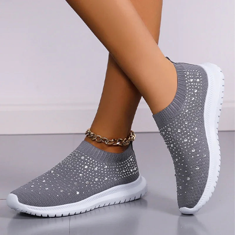 2024 New Crystal Breathable Mesh Sneaker Shoes for Women Comfortable Soft Bottom Flats Plus Size 43 Non Slip Casual Shoes Woman NovaCart