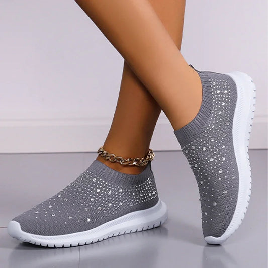 2024 New Crystal Breathable Mesh Sneaker Shoes for Women Comfortable Soft Bottom Flats Plus Size 43 Non Slip Casual Shoes Woman NovaCart