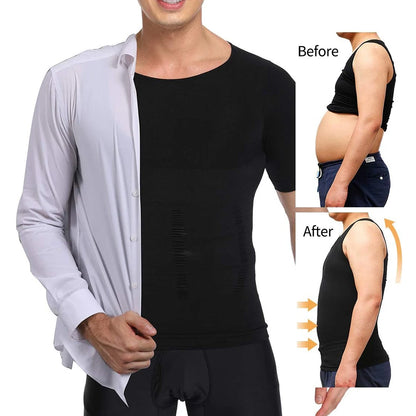 2PCS Men's Body Shaper Slimming Vest T-Shirt Elastic Slim Shapewear Compression Undershirts Tummy Control Waist Trainer Tank Top NovaCart