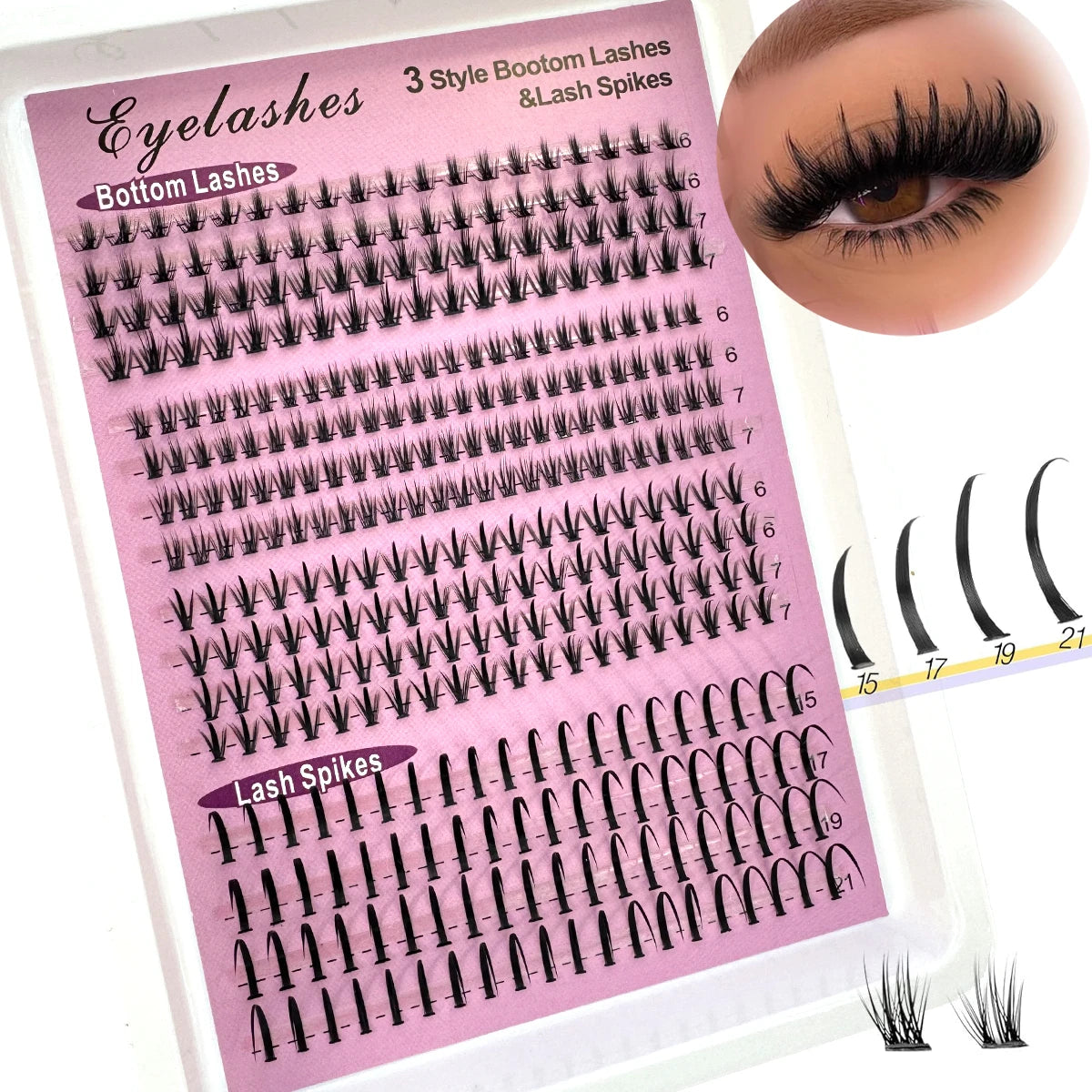 16Rows Bottom Lashes(6-7mm) and Spikes(15-21mm) Mix DIY Eyelash Extension Wispy Individual Lash Spikes Clusters DIY Lashes Tools NovaCart