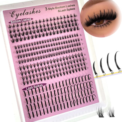 16Rows Bottom Lashes(6-7mm) and Spikes(15-21mm) Mix DIY Eyelash Extension Wispy Individual Lash Spikes Clusters DIY Lashes Tools NovaCart