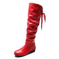 2024Shoes For Women  Knee High Boots Red Black White Tall Boots Woman Pleated Low Heel Casual Leather Female Long Shoes NovaCart