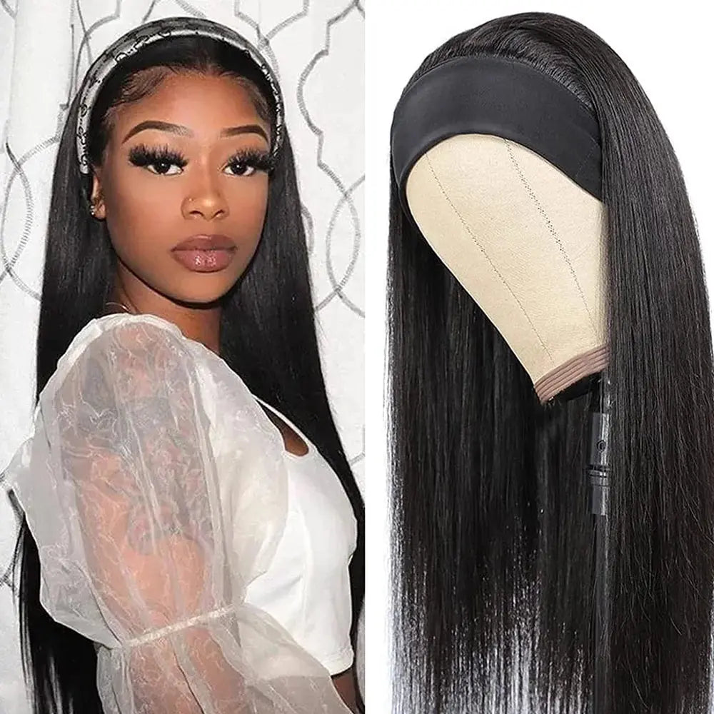 Headband Wig Human Hair Bone Straight Human Hair Wigs Full Machine Made Peruvian Human Hair Wigs For Black Women Easy to Go 180% NovaCart